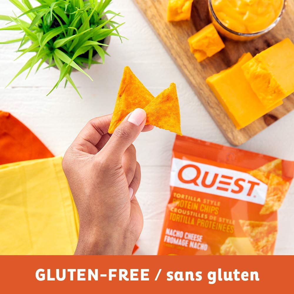 Quest Nutrition Chili Lime Flavour Tortilla Style Protein Chips, High Protein, Baked, Not Fried, Gluten Free, 1g Sugar, 4g Carbs, 8ct