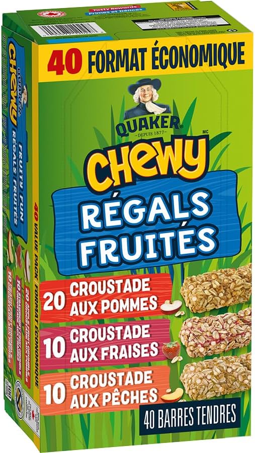 Quaker Chewy Fruity Fun Variety Pack (Apple Fruit Crumble, Strawberry Fruit Crumble, Peach Fruit Crumble) Granola Bars (40 bars x 24g)