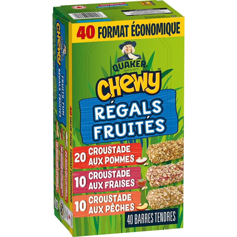 Quaker Chewy Fruity Fun Variety Pack (Apple Fruit Crumble, Strawberry Fruit Crumble, Peach Fruit Crumble) Granola Bars (40 bars x 24g)