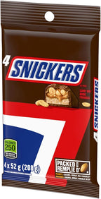 SNICKERS, Peanut Milk Chocolate Candy Bars, 4 Full Size Bars, 208g
