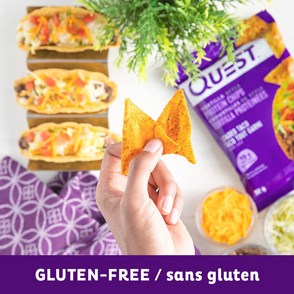 Quest Nutrition Chili Lime Flavour Tortilla Style Protein Chips, High Protein, Baked, Not Fried, Gluten Free, 1g Sugar, 4g Carbs, 8ct