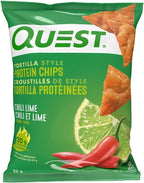 Quest Nutrition Chili Lime Flavour Tortilla Style Protein Chips, High Protein, Baked, Not Fried, Gluten Free, 1g Sugar, 4g Carbs, 8ct