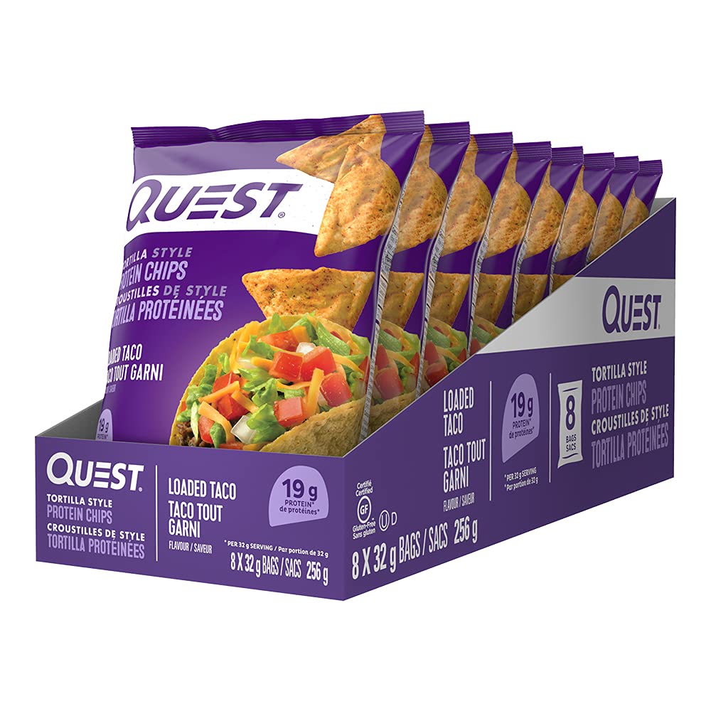 Quest Nutrition Chili Lime Flavour Tortilla Style Protein Chips, High Protein, Baked, Not Fried, Gluten Free, 1g Sugar, 4g Carbs, 8ct