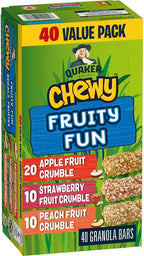Quaker Chewy Fruity Fun Variety Pack (Apple Fruit Crumble, Strawberry Fruit Crumble, Peach Fruit Crumble) Granola Bars (40 bars x 24g)