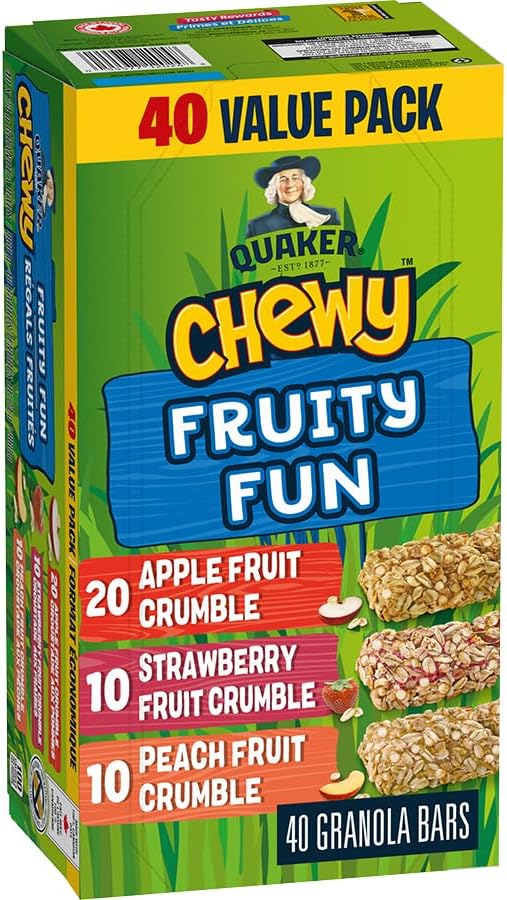 Quaker Chewy Fruity Fun Variety Pack (Apple Fruit Crumble, Strawberry Fruit Crumble, Peach Fruit Crumble) Granola Bars (40 bars x 24g)