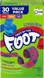 BETTY CROCKER FRUIT BY THE FOOT - VALUE PACK SIZE - Strawberry, Blue Raspberry, Berry Tie-Dye Fruit Flavoured Snacks, Pack of 30 Rolls, 637 Grams Package of Fruit Flavoured Snacks