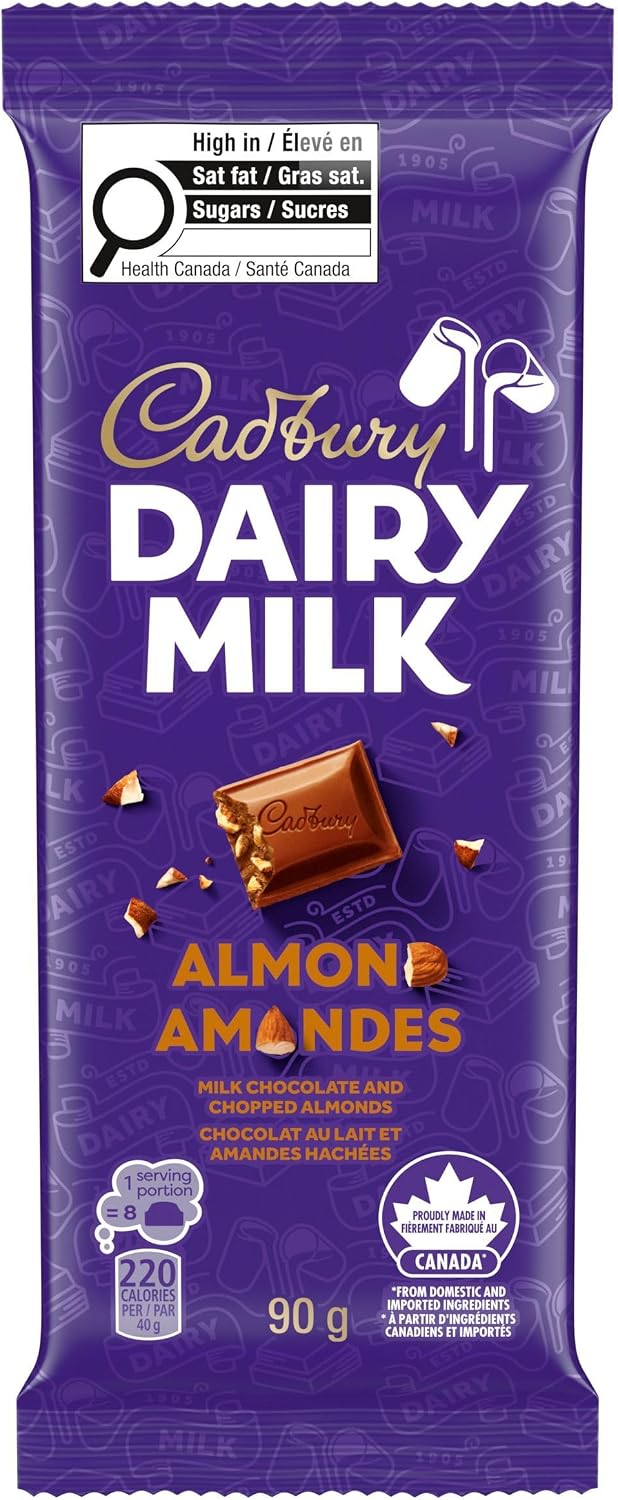 Cadbury Dairy Milk Almond Chocolate Bar with Chopped Almonds, 90g
