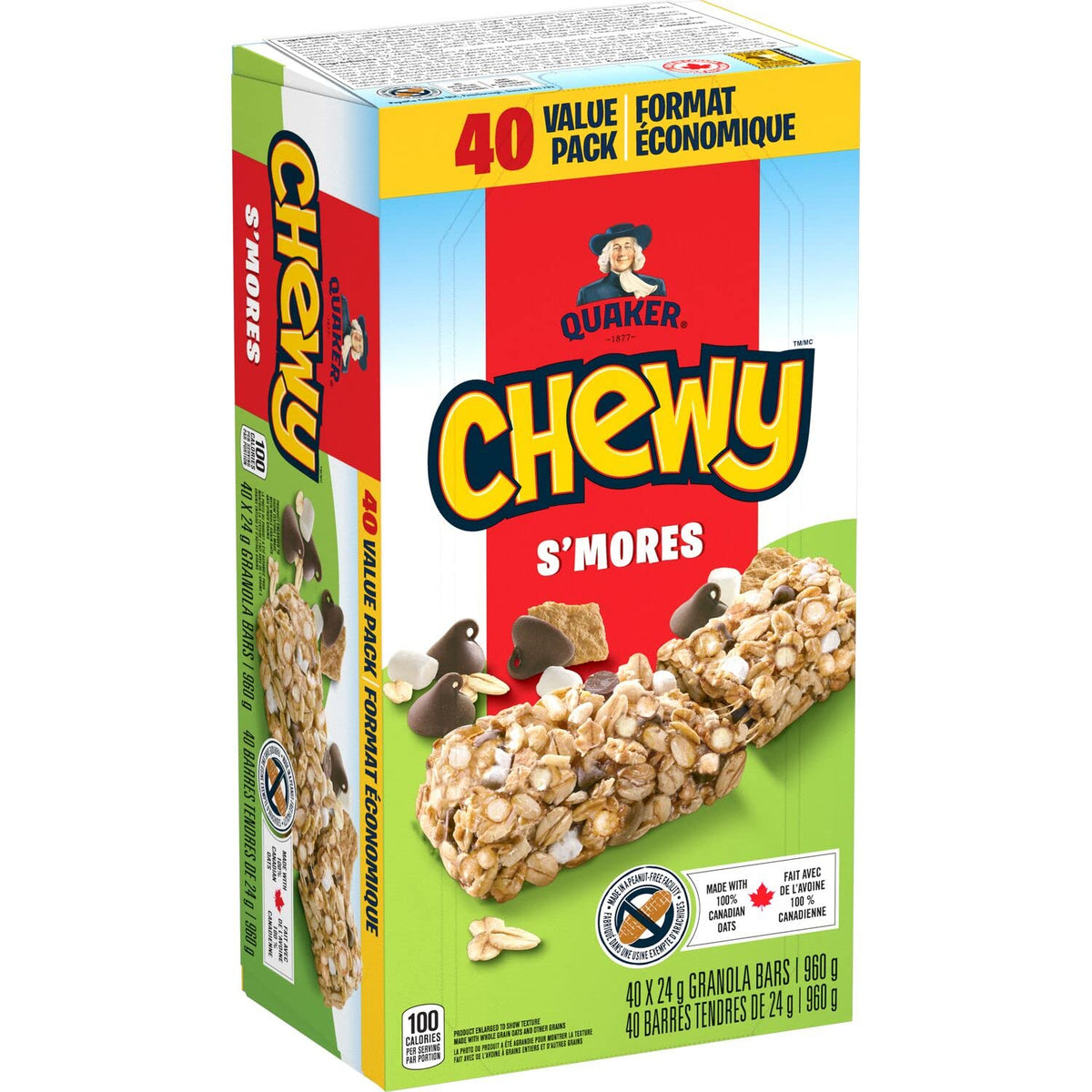 Quaker Chewy Fruity Fun Variety Pack (Apple Fruit Crumble, Strawberry Fruit Crumble, Peach Fruit Crumble) Granola Bars (40 bars x 24g)