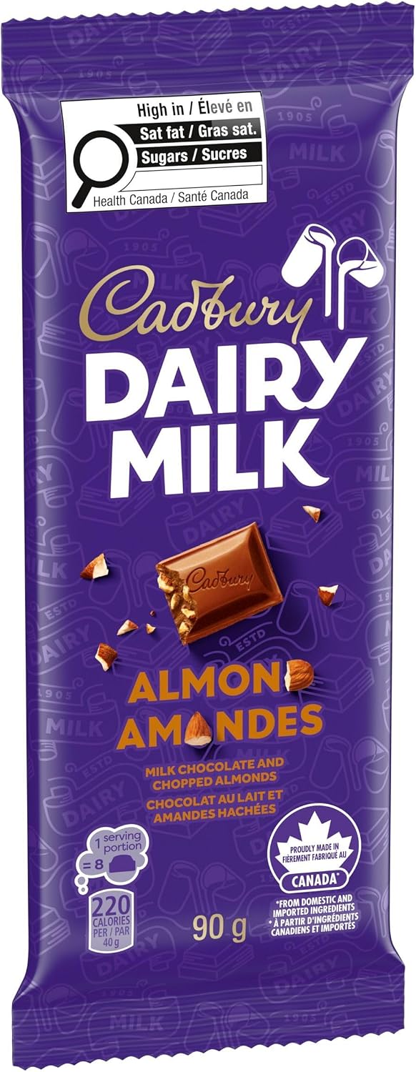 Cadbury Dairy Milk Almond Chocolate Bar with Chopped Almonds, 90g