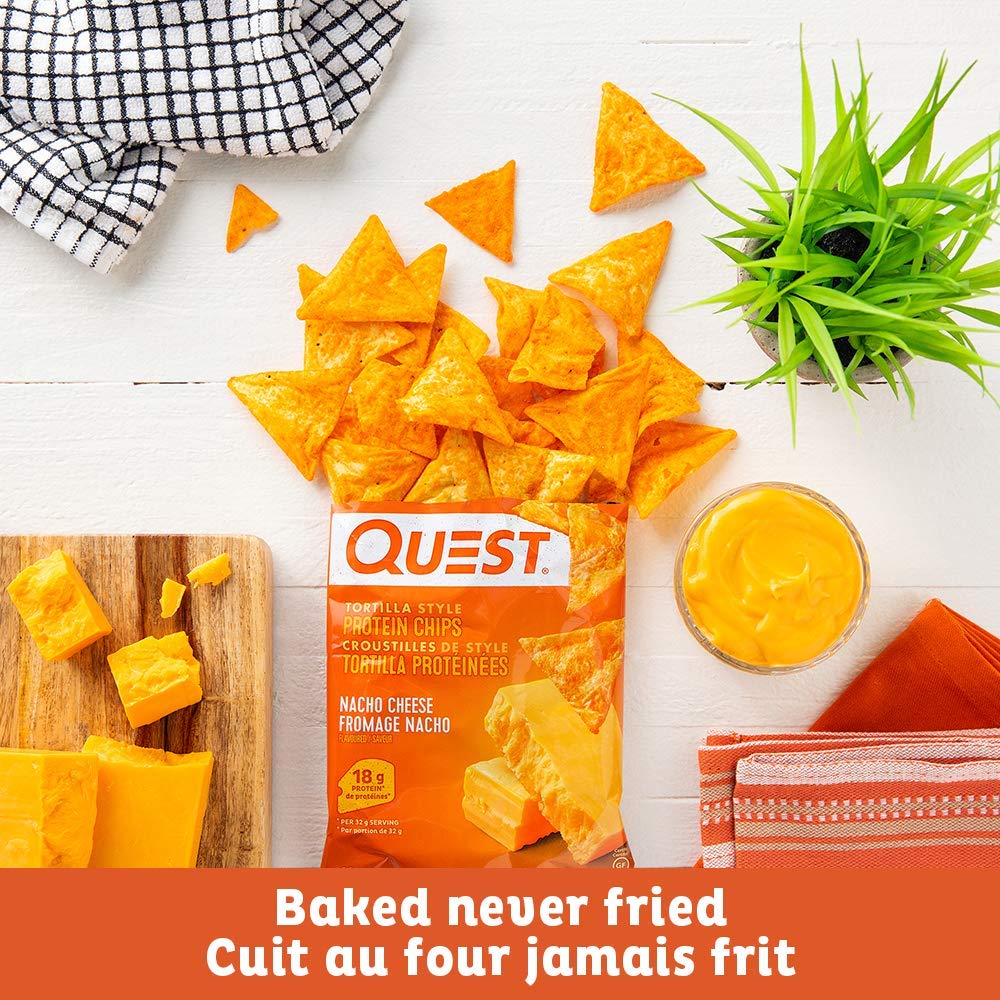 Quest Nutrition Chili Lime Flavour Tortilla Style Protein Chips, High Protein, Baked, Not Fried, Gluten Free, 1g Sugar, 4g Carbs, 8ct