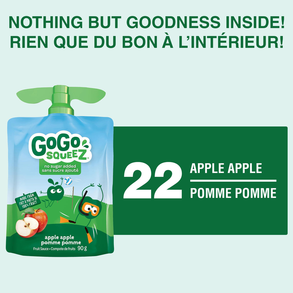 GoGo squeeZ Fruit Sauce Variety Pack, Apple, Strawberry, Peach, Banana, No Sugar Added. 90g per pouch, Pack of 20