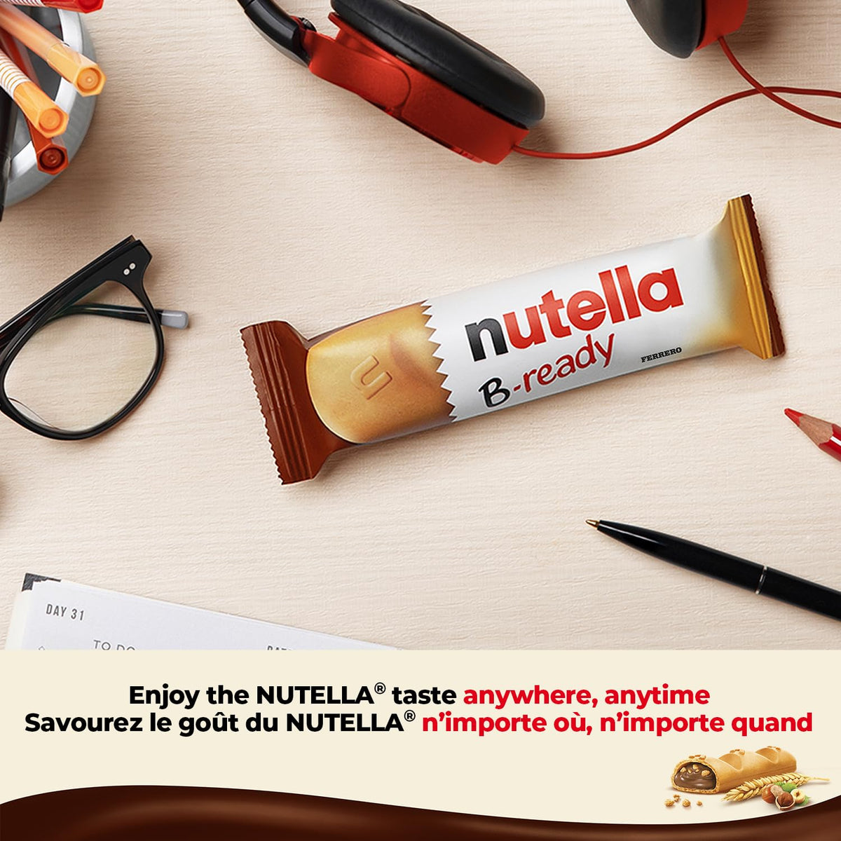 NUTELLA B-READY Wafer Snack Bars - Pack of 15 Bars - 330 g