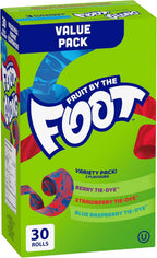 BETTY CROCKER FRUIT BY THE FOOT - VALUE PACK SIZE - Strawberry, Blue Raspberry, Berry Tie-Dye Fruit Flavoured Snacks, Pack of 30 Rolls, 637 Grams Package of Fruit Flavoured Snacks