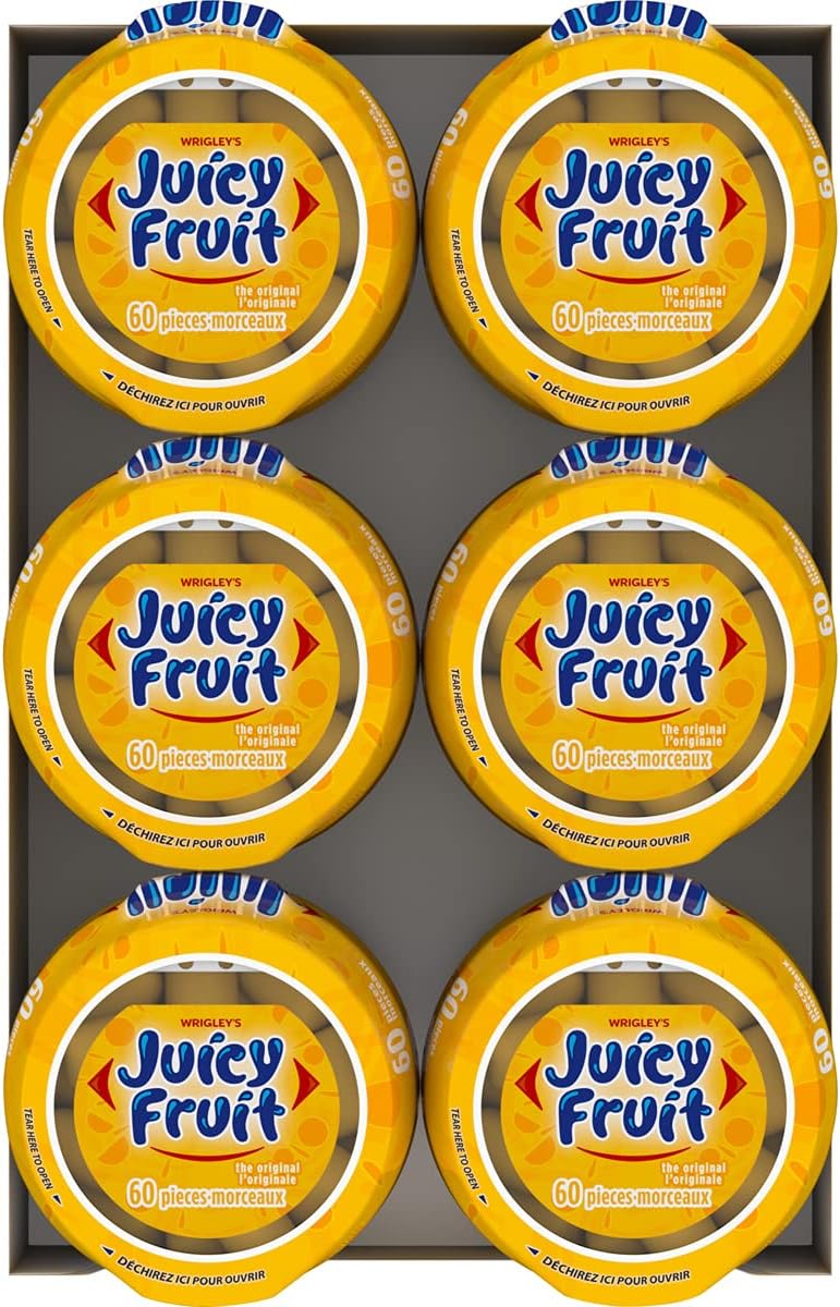 JUICY FRUIT, Fruit Flavoured Chewing Gum, 60 Pieces, 6 Bottles