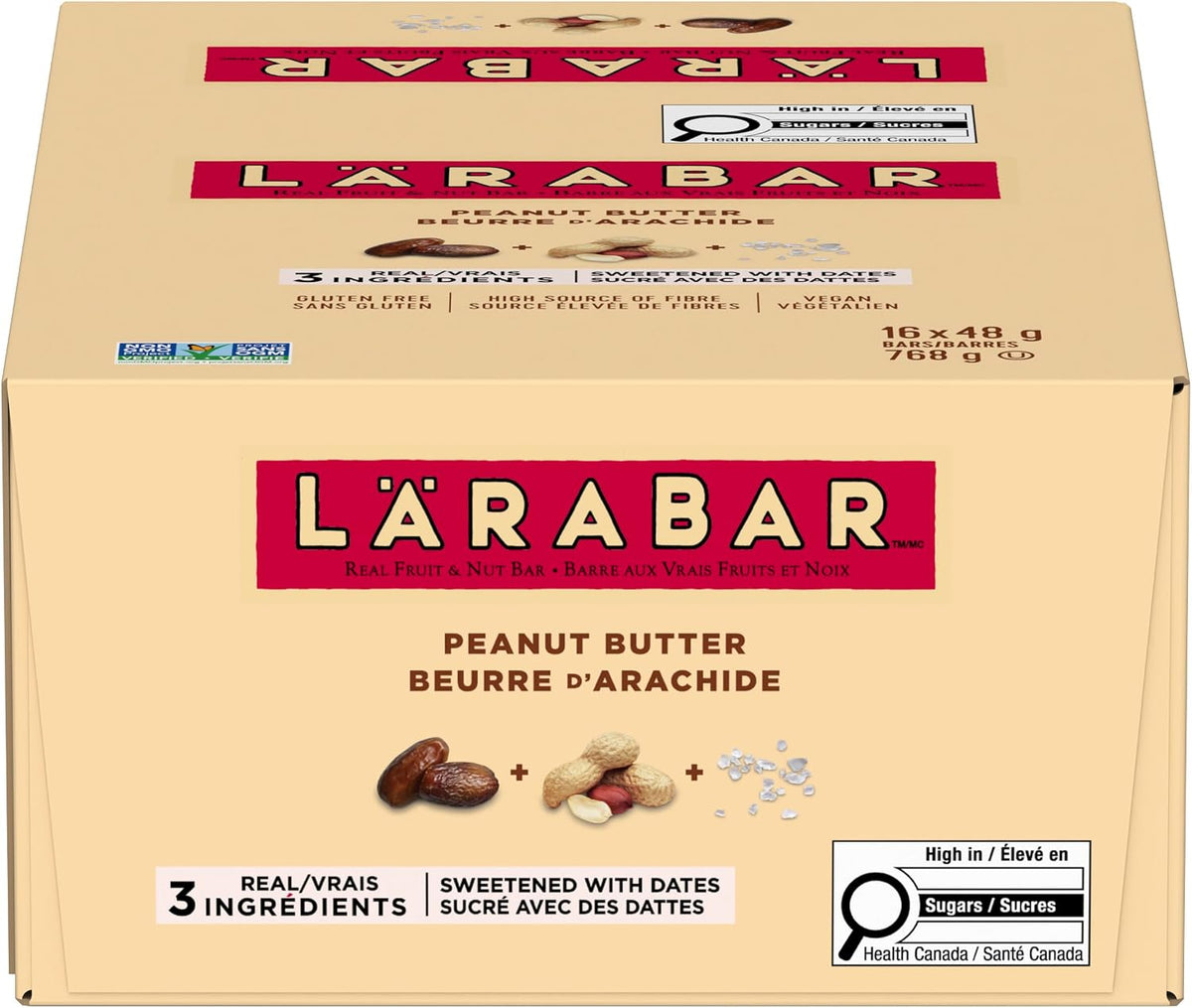 LÄRABAR Peanut Butter, Fruit and Nut Energy Bar, Pack of 16 Bars, Gluten Free, Vegan, Family Pack, Snack Bars