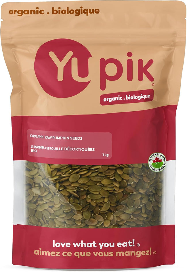 Yupik Organic Raw Pumpkin Seeds, No Shell, 1 kg, Gluten-Free, Non-GMO, Kosher, Vegan, Shelled Pepitas, Salt-Free, Plant-Based Protein, Source of Fiber, Healthy Snacks, Ideal for Baking & Topping