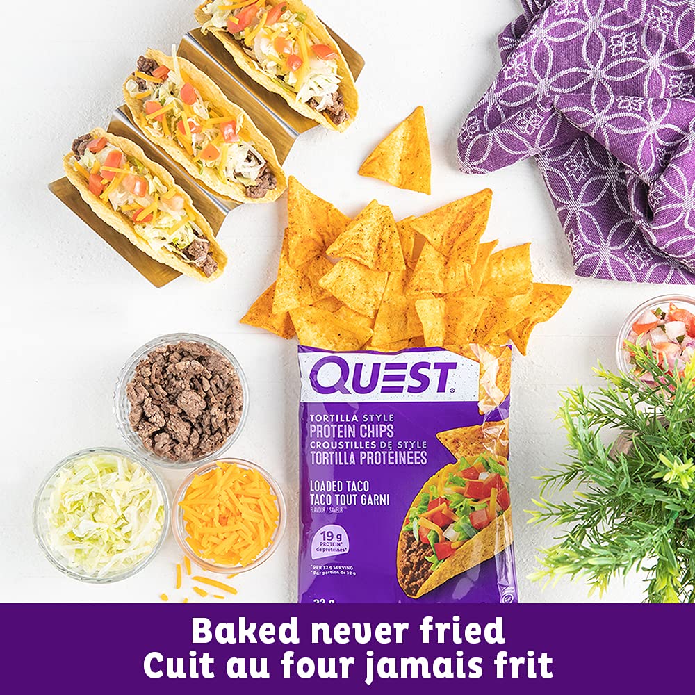 Quest Nutrition Chili Lime Flavour Tortilla Style Protein Chips, High Protein, Baked, Not Fried, Gluten Free, 1g Sugar, 4g Carbs, 8ct