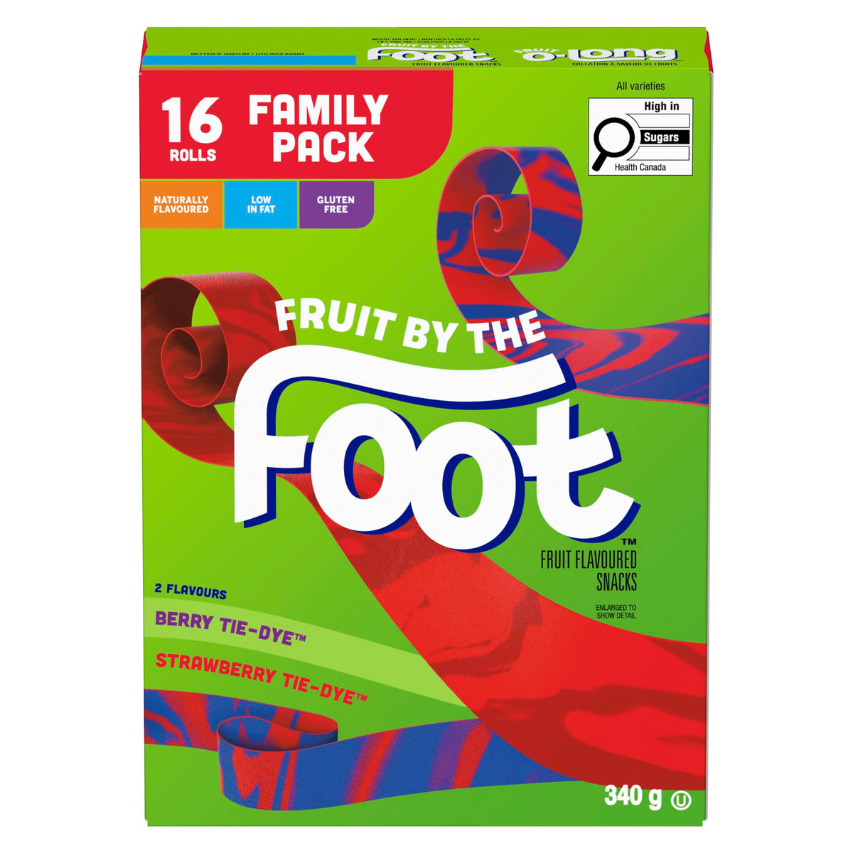 BETTY CROCKER FRUIT BY THE FOOT - VALUE PACK SIZE - Strawberry, Blue Raspberry, Berry Tie-Dye Fruit Flavoured Snacks, Pack of 30 Rolls, 637 Grams Package of Fruit Flavoured Snacks