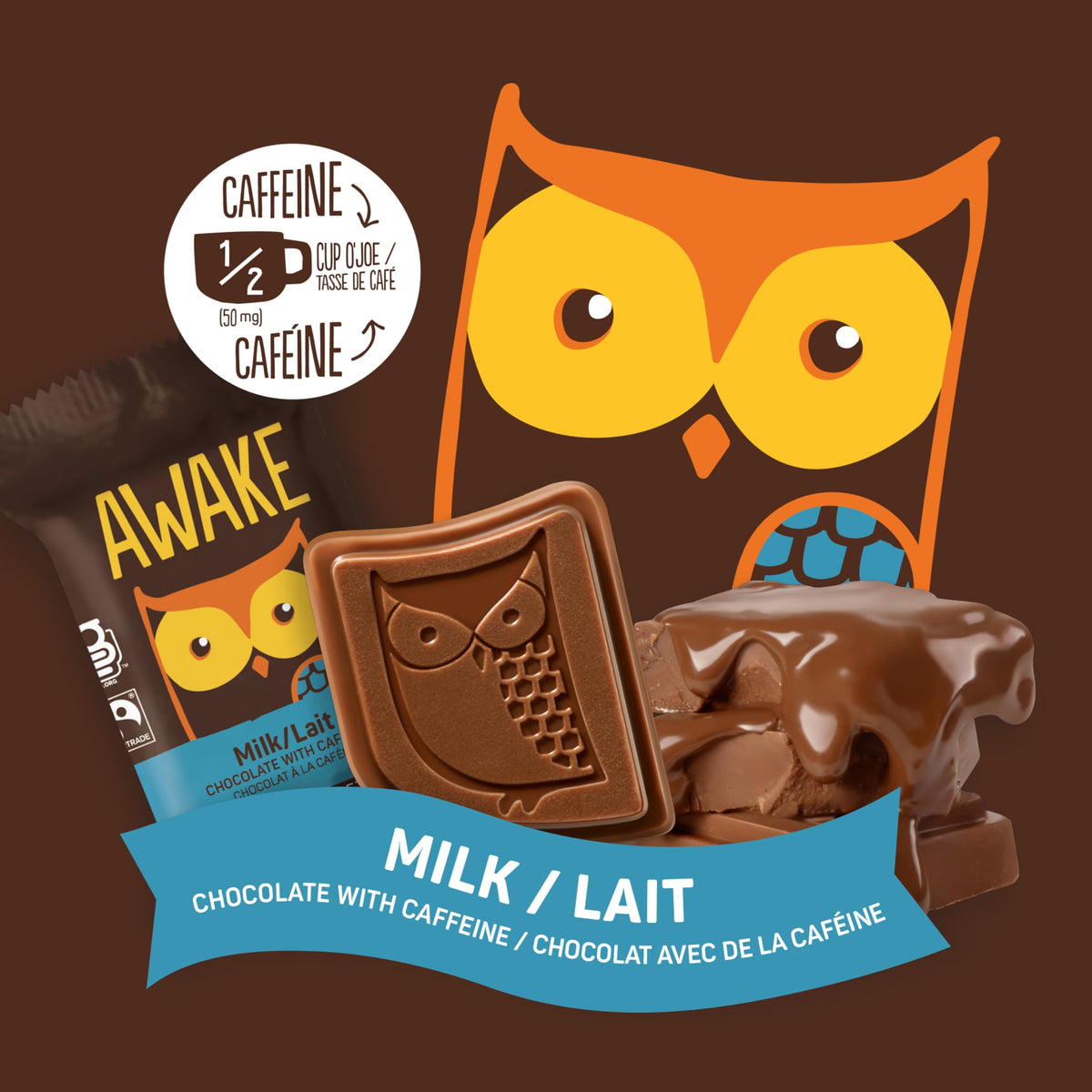 AWAKE - Caffeinated Chocolate Bites - Caramel Milk Chocolate, 50 Count - 50mg Caffeine - Individually Wrapped Energy Bites - Coffee Alternative - Fairtrade, Gluten Free, Non GMO - 0.48oz