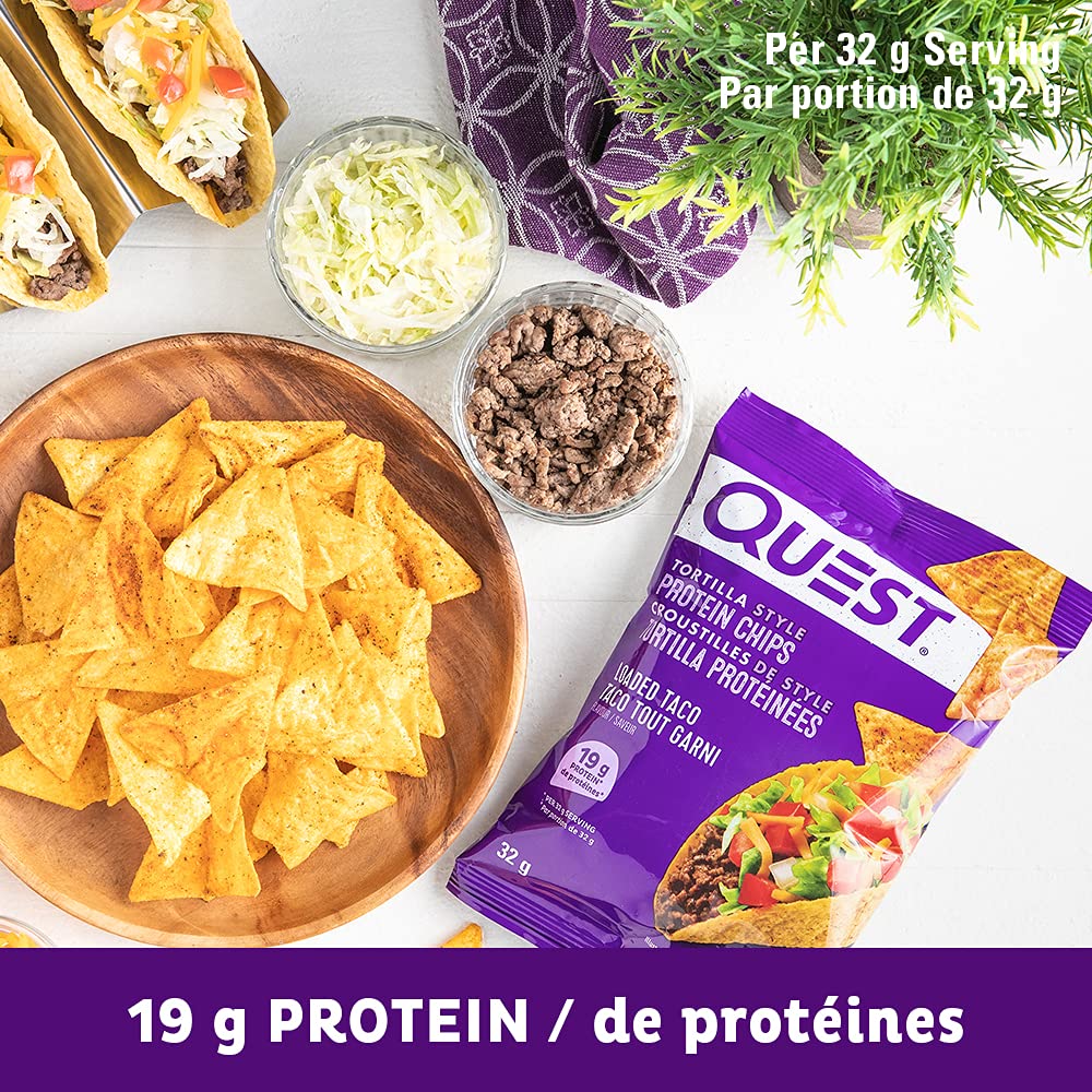 Quest Nutrition Chili Lime Flavour Tortilla Style Protein Chips, High Protein, Baked, Not Fried, Gluten Free, 1g Sugar, 4g Carbs, 8ct