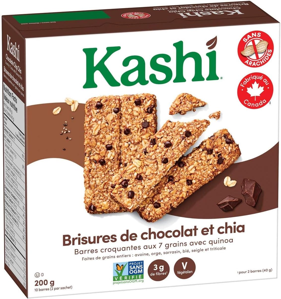 Kashi 7 Grain with Quinoa Crunchy Bars, Chocolate Chip Chia, 200g, 10 bars, 200 grams