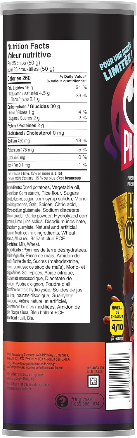 Pringles® Hot Ones Los Calientes Barbacoa Flavour Potato Chips 156g