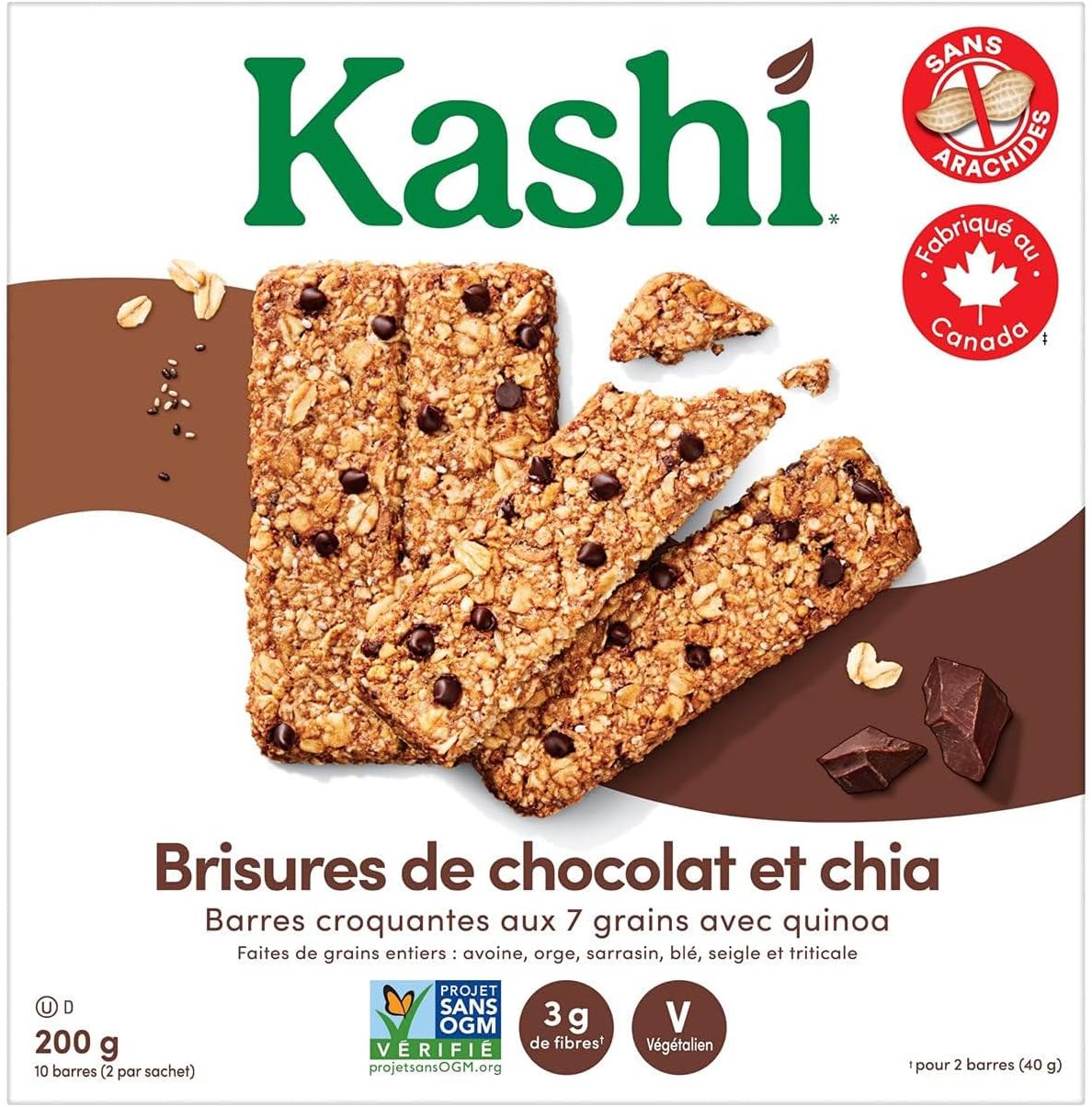 Kashi 7 Grain with Quinoa Crunchy Bars, Chocolate Chip Chia, 200g, 10 bars, 200 grams