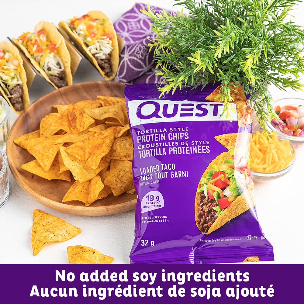 Quest Nutrition Chili Lime Flavour Tortilla Style Protein Chips, High Protein, Baked, Not Fried, Gluten Free, 1g Sugar, 4g Carbs, 8ct
