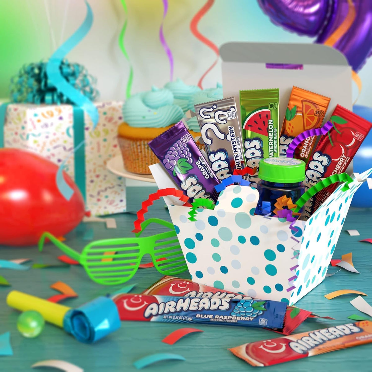 Airheads, Gravity Feed Assorted Candy - Box of 60 Individually Wrapped Bars, 15.6g per bar