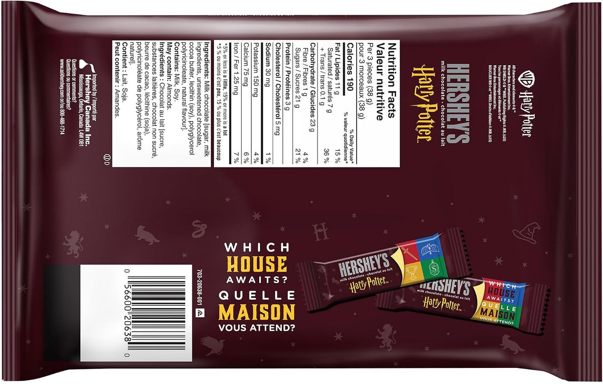 HERSHEY’S Harry Potter Milk Chocolate Snack Size – Individually Wrapped Halloween Candy Bars for Treat Bags, Bowls & Party Favors, 267 g