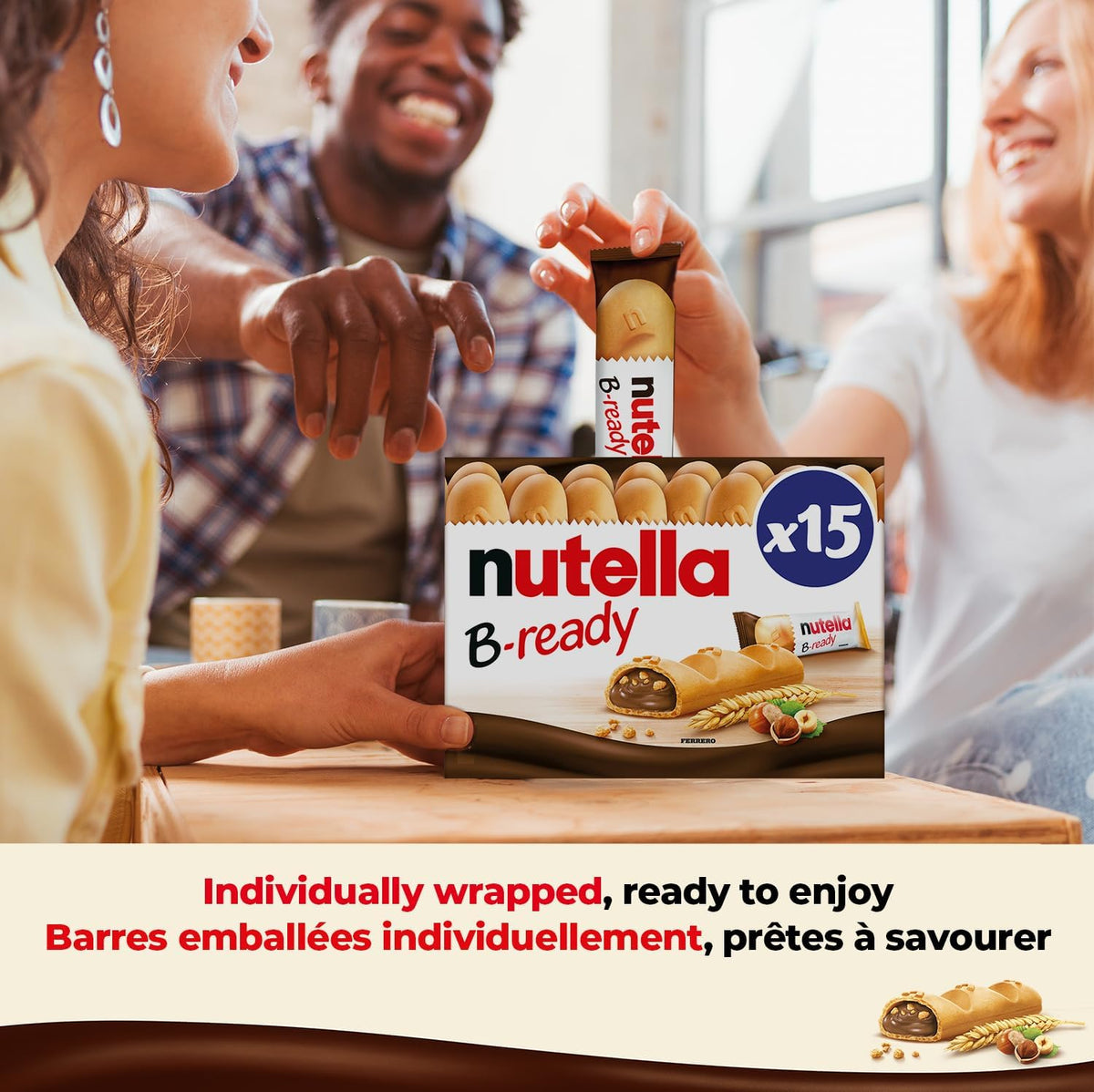 NUTELLA B-READY Wafer Snack Bars - Pack of 15 Bars - 330 g
