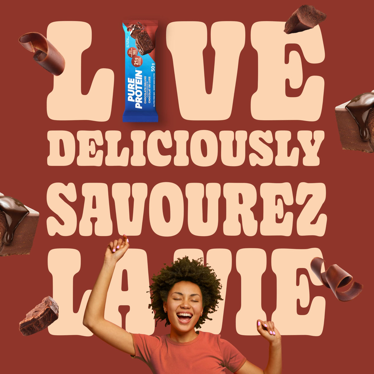 Pure Protein Bars - Nutritious, Gluten Free bar, made with Whey protein blend - low sugar, protein snack. Deliciously satisfying. Made in Canada, Chocolate Peanut Caramel (Pack of 6)