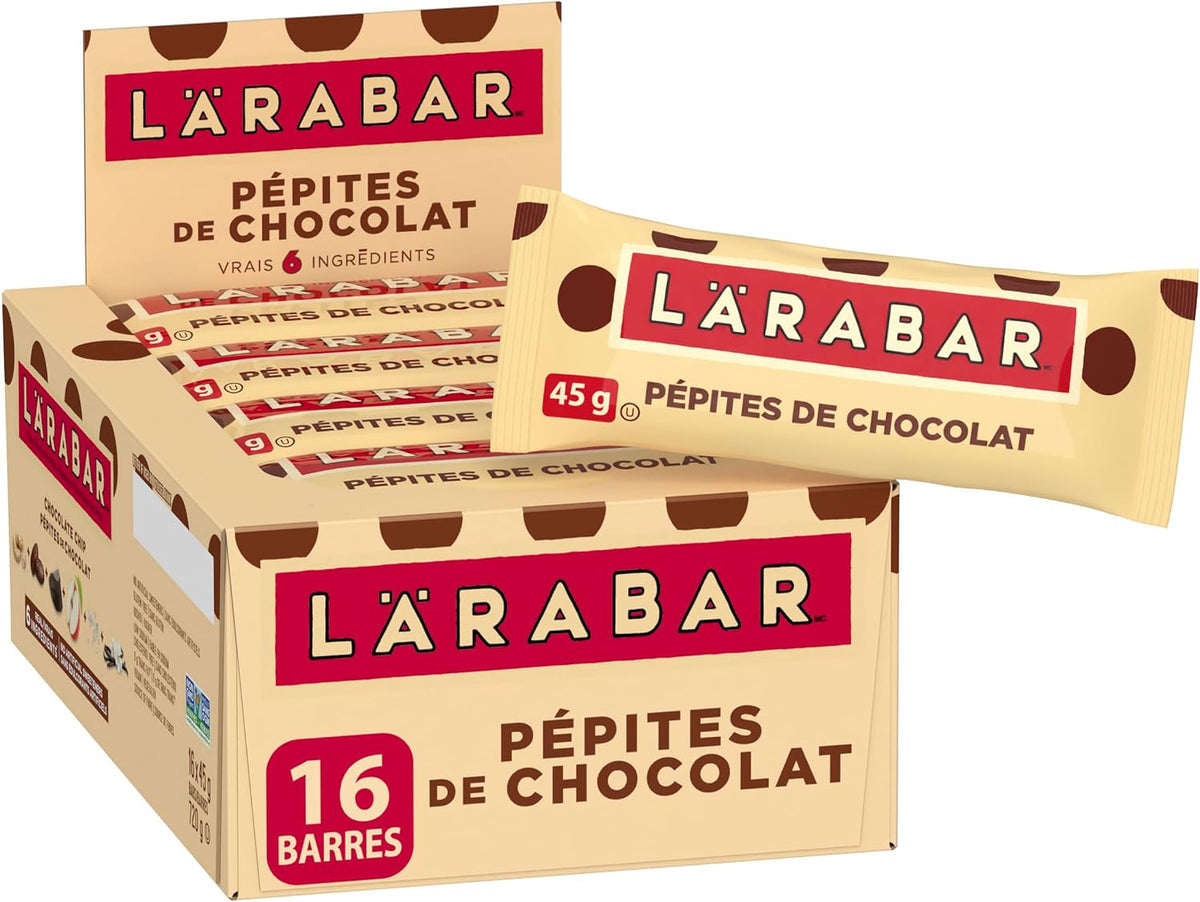 LÄRABAR Chocolate Chip, Fruit and Nut Energy Bar, Pack of 16 Bars, Gluten Free, Vegan, Family Pack, Snack Bars, 720 Grams Package