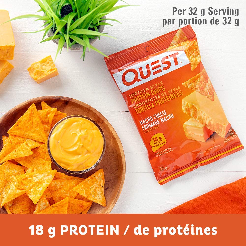 Quest Nutrition Chili Lime Flavour Tortilla Style Protein Chips, High Protein, Baked, Not Fried, Gluten Free, 1g Sugar, 4g Carbs, 8ct