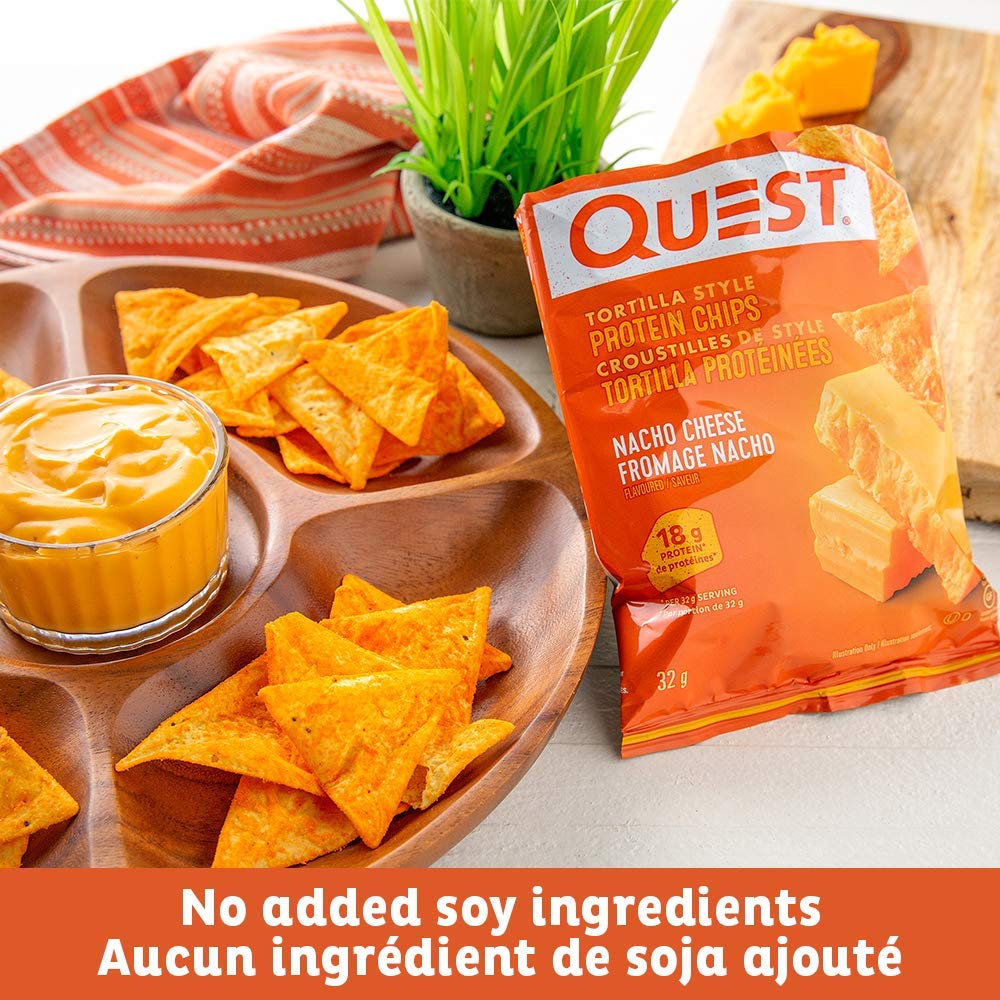 Quest Nutrition Chili Lime Flavour Tortilla Style Protein Chips, High Protein, Baked, Not Fried, Gluten Free, 1g Sugar, 4g Carbs, 8ct