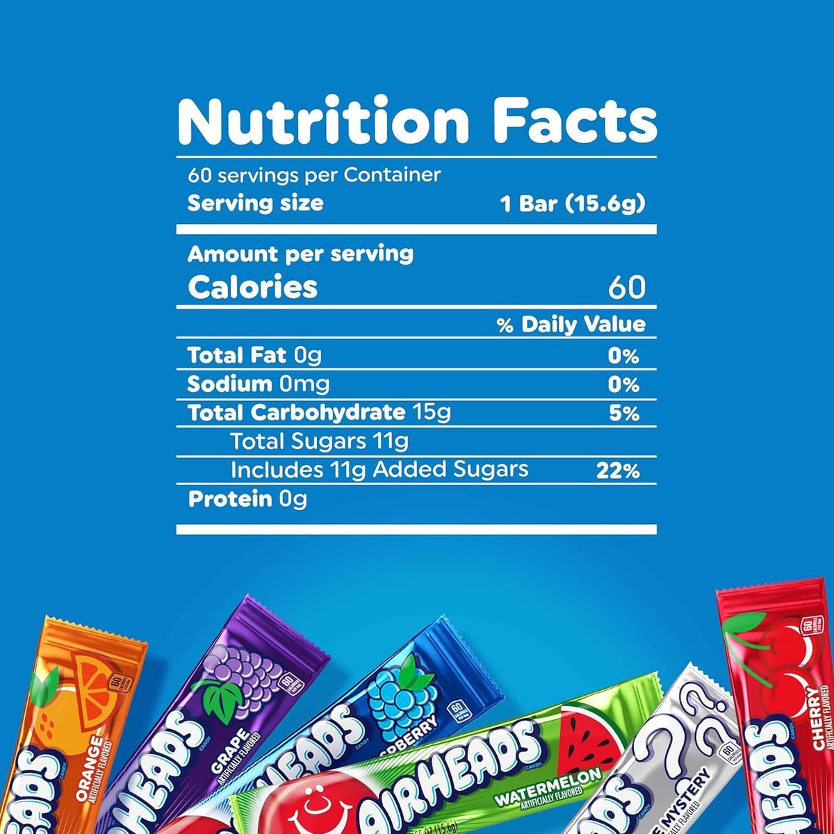 Airheads, Gravity Feed Assorted Candy - Box of 60 Individually Wrapped Bars, 15.6g per bar