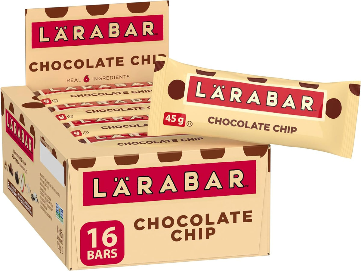 LÄRABAR Chocolate Chip, Fruit and Nut Energy Bar, Pack of 16 Bars, Gluten Free, Vegan, Family Pack, Snack Bars, 720 Grams Package