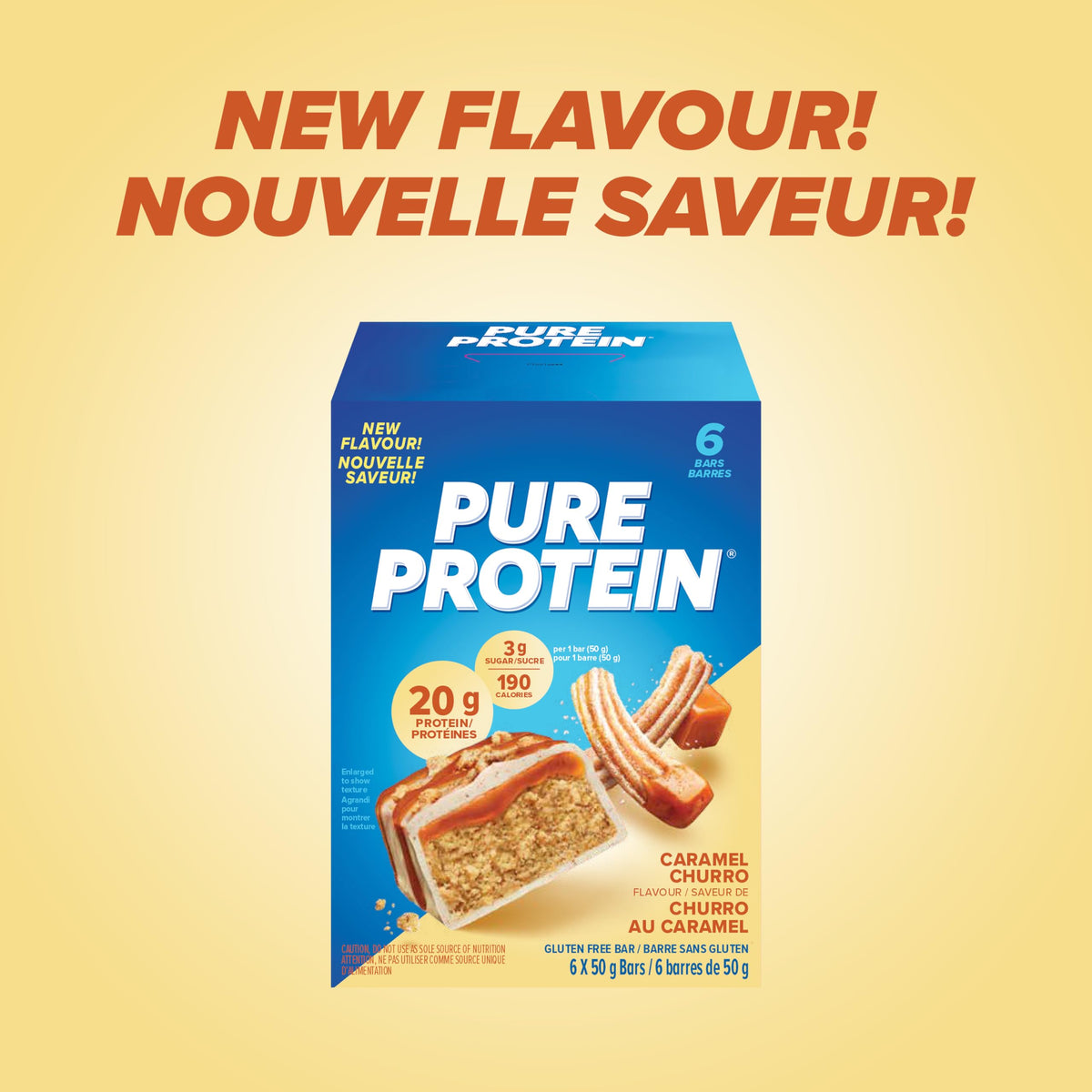 Pure Protein Bars - Nutritious, Gluten Free bar, made with Whey protein blend - low sugar, protein snack. Deliciously satisfying. Made in Canada, Chocolate Peanut Caramel (Pack of 6)