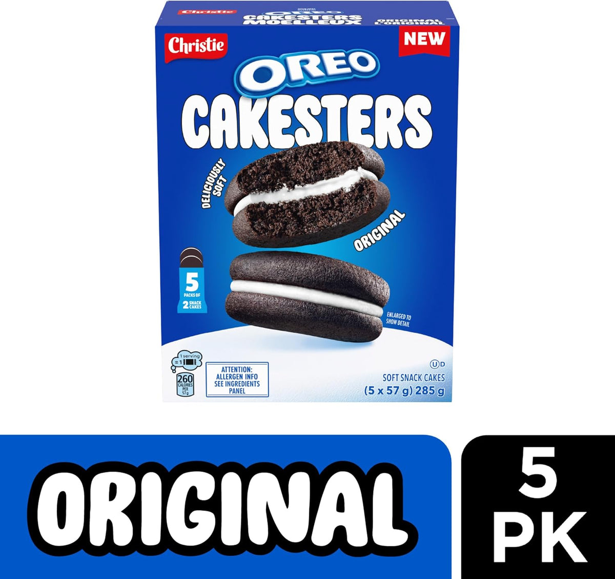 Oreo, Cakesters Soft Snack Cakes, Original, 285g (Pack of 5, 57g each)