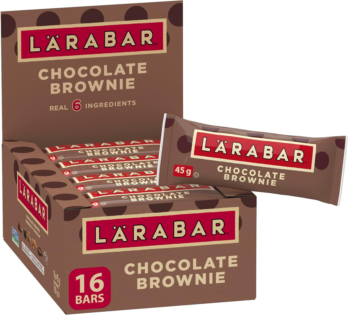 LÄRABAR Chocolate Brownie, Fruit and Nut Energy Bar, Pack of 16 Bars, Gluten Free, Vegan, Family Pack, Snack Bars, 720 Grams Package