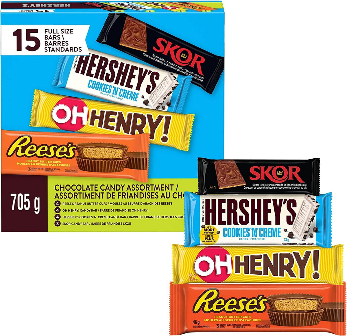 HERSHEY'S Full-Size Chocolate Bars Variety Pack, 15 Bars, 705 g