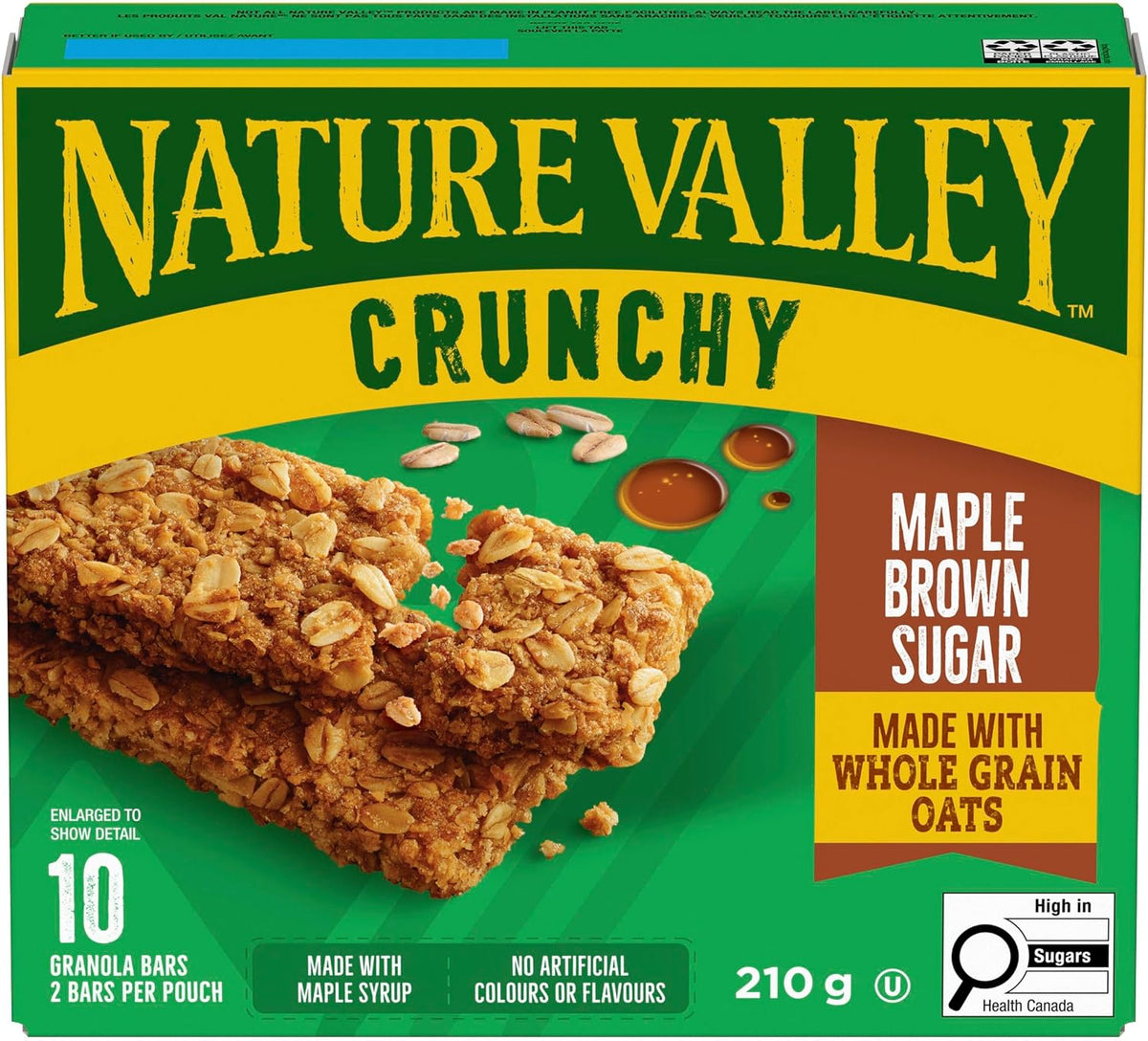 NATURE VALLEY Maple Brown Sugar Crunchy Granola Bars, No Artificial Colours, No Artificial Flavours, Snack Bars, Made with Whole Grain Oats, Pack of 10 Bars