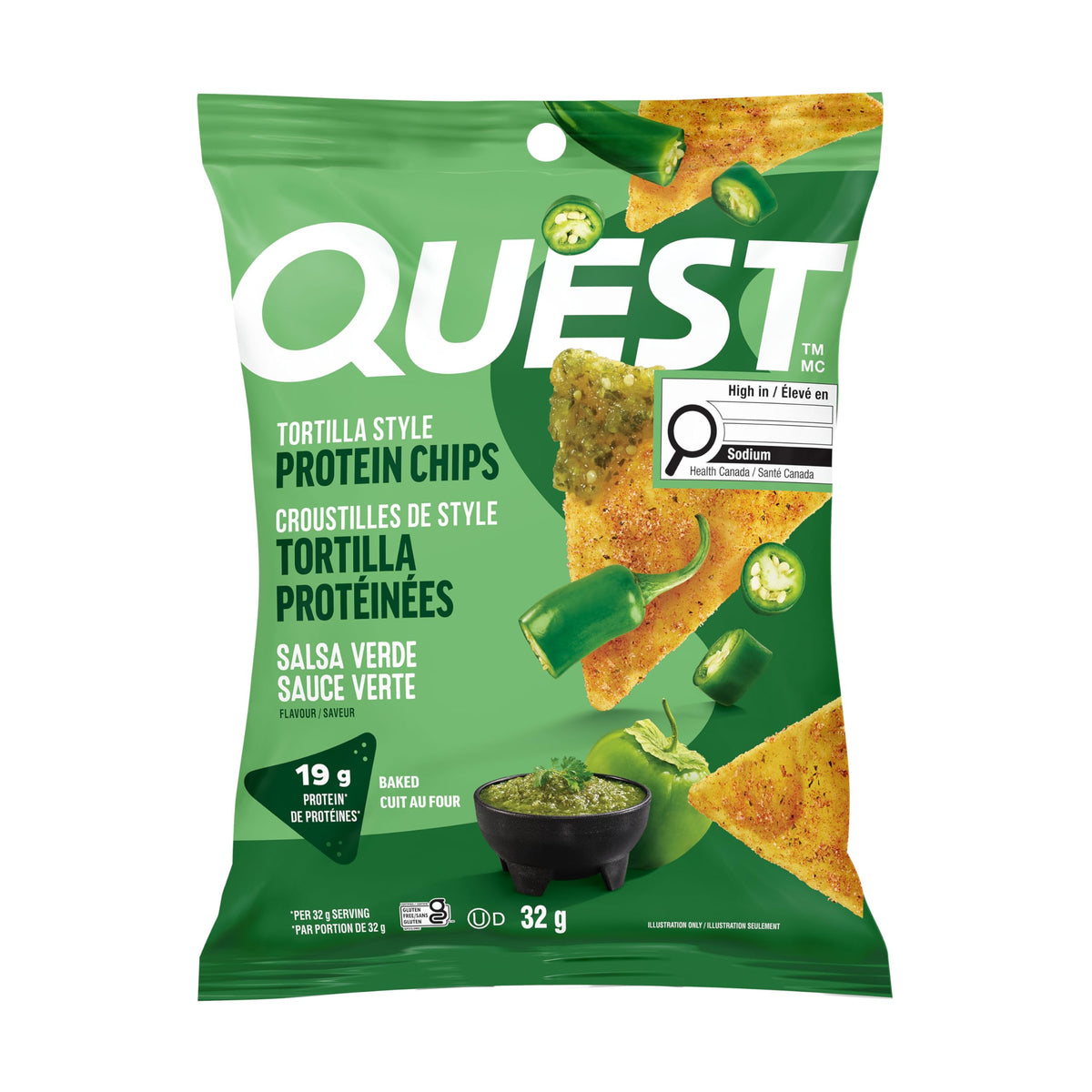 Quest Nutrition Chili Lime Flavour Tortilla Style Protein Chips, High Protein, Baked, Not Fried, Gluten Free, 1g Sugar, 4g Carbs, 8ct