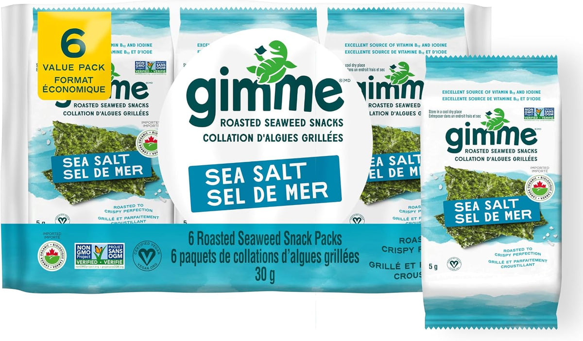 gimMe Organic Roasted Seaweed Sea Salt Favour Snacks 30g Multipack 6 x 5g