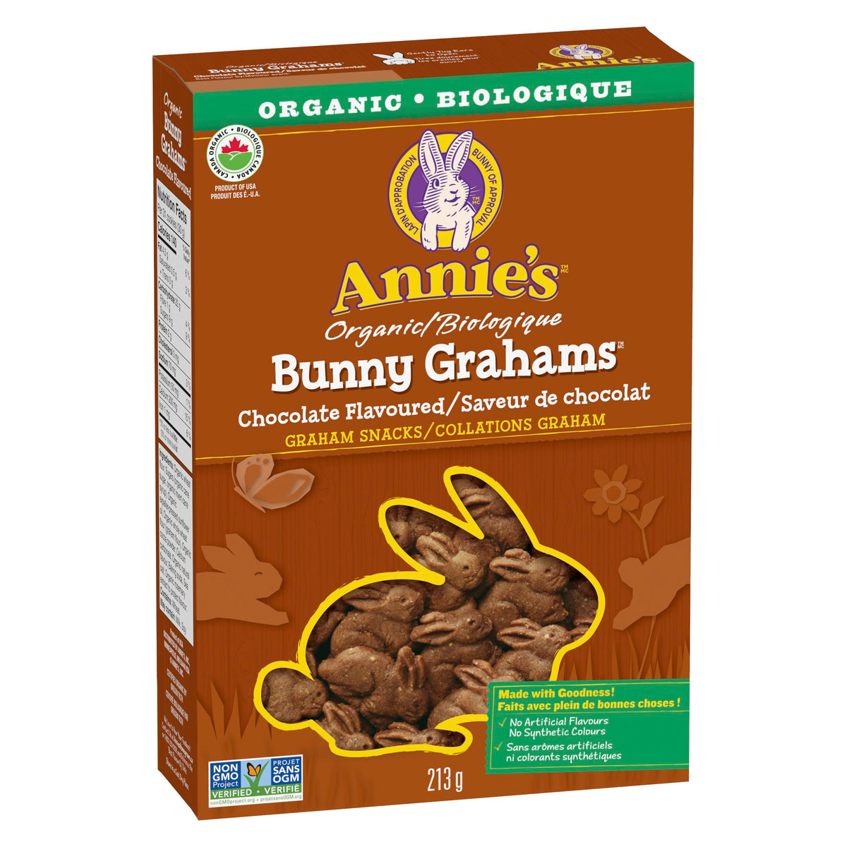 ANNIE'S Chocolate Graham Cookies Snacks, Organic, No Artificial Flavours, No Synthetic Colours, 213 Grams Package of Bunny Shaped Cookies, Chocolate