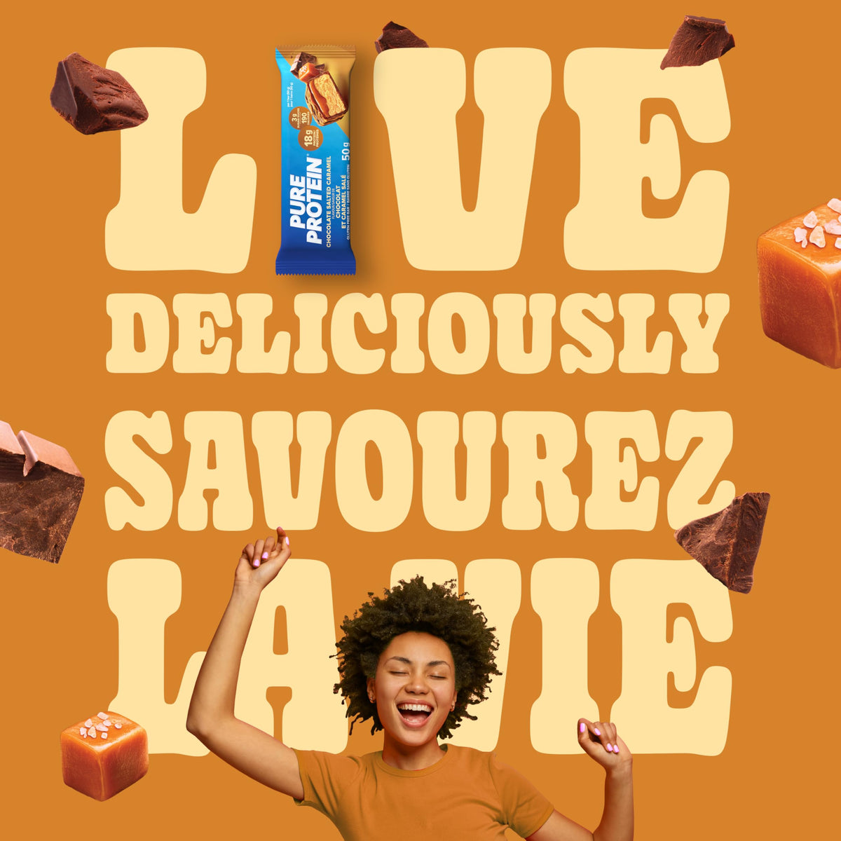 Pure Protein Bars - Nutritious, Gluten Free bar, made with Whey protein blend - low sugar, protein snack. Deliciously satisfying. Made in Canada, Chocolate Peanut Caramel (Pack of 6)