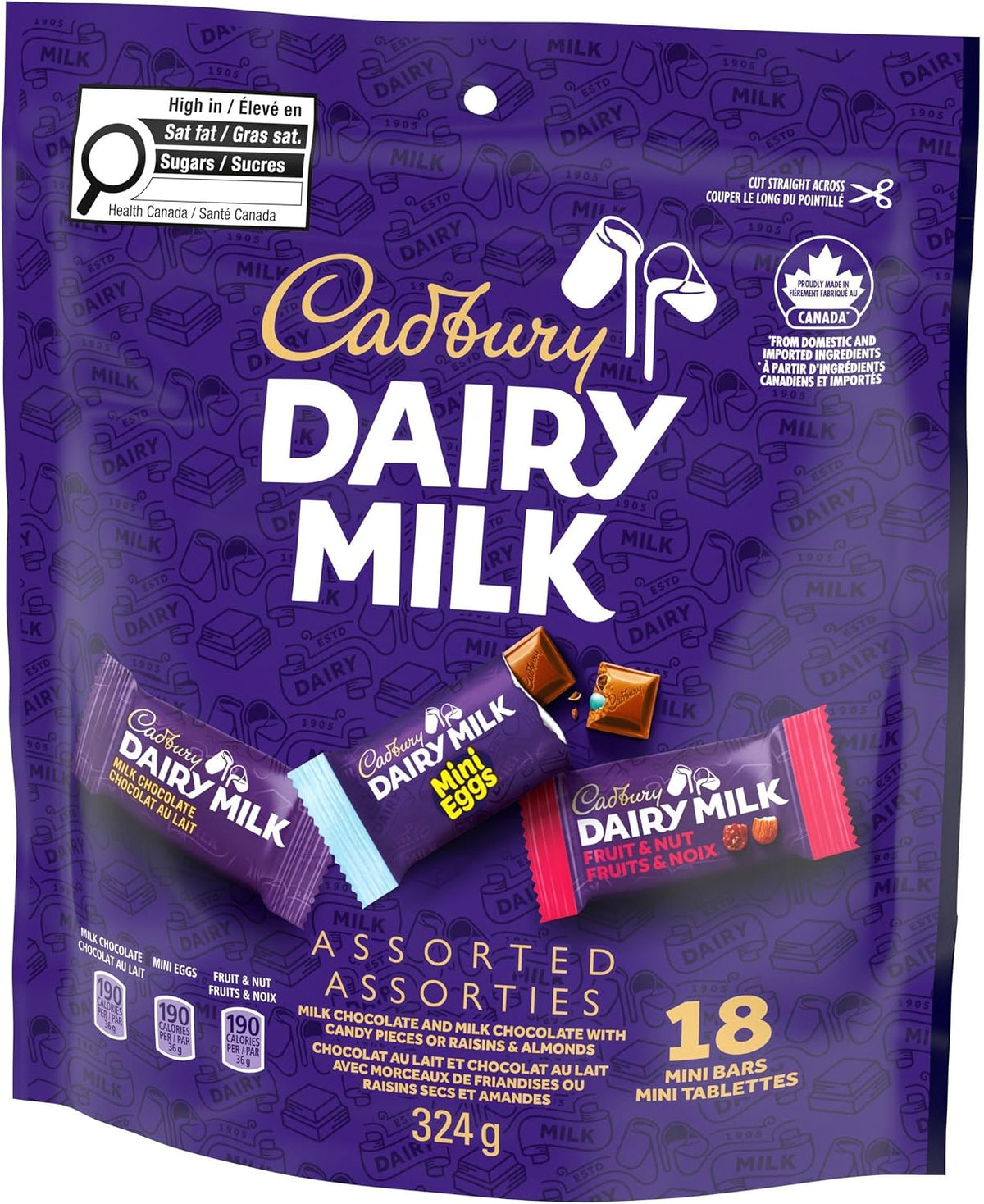 Cadbury Dairy Milk, Chocolate Bars, Assorted Bag of 18 x 18g, 324g