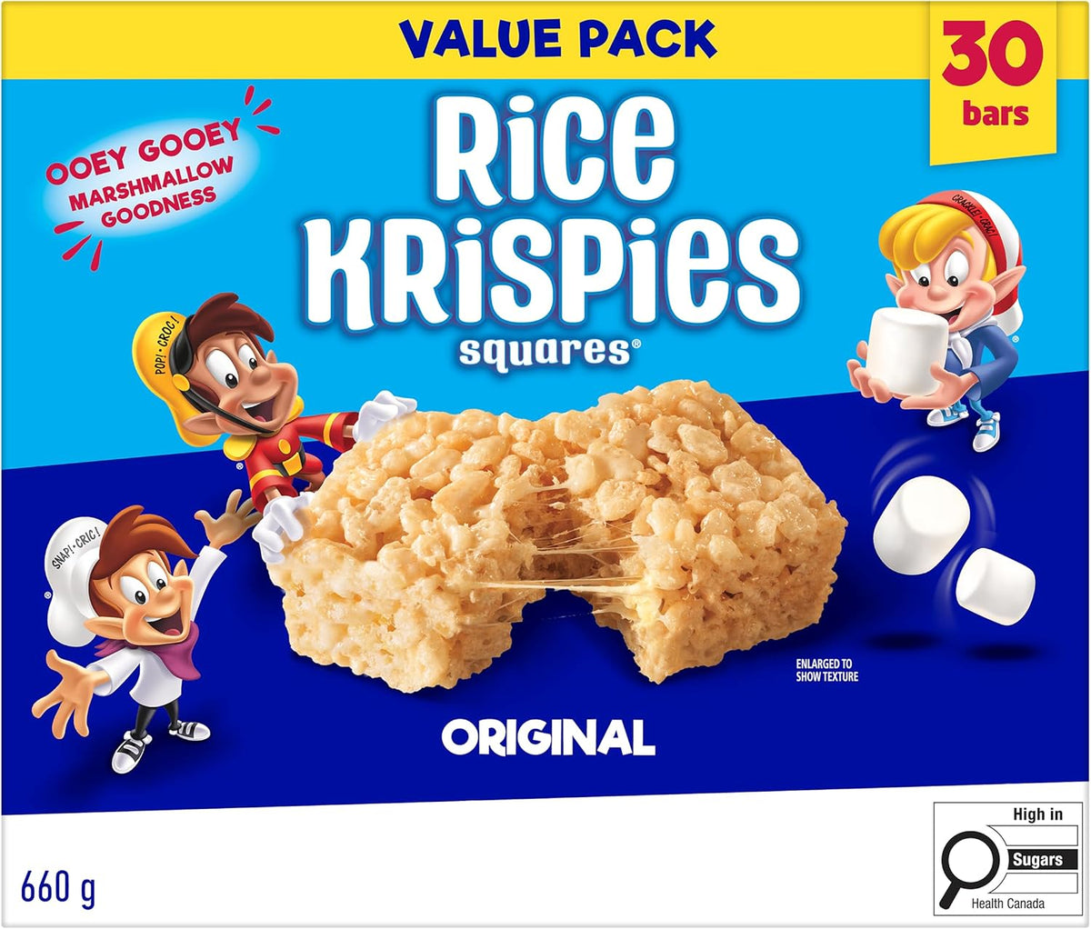 Kellogg's Rice Krispies Square Bars 660g Jumbo Pack-Original, 30 Cereal Bars {Imported from Canada}
