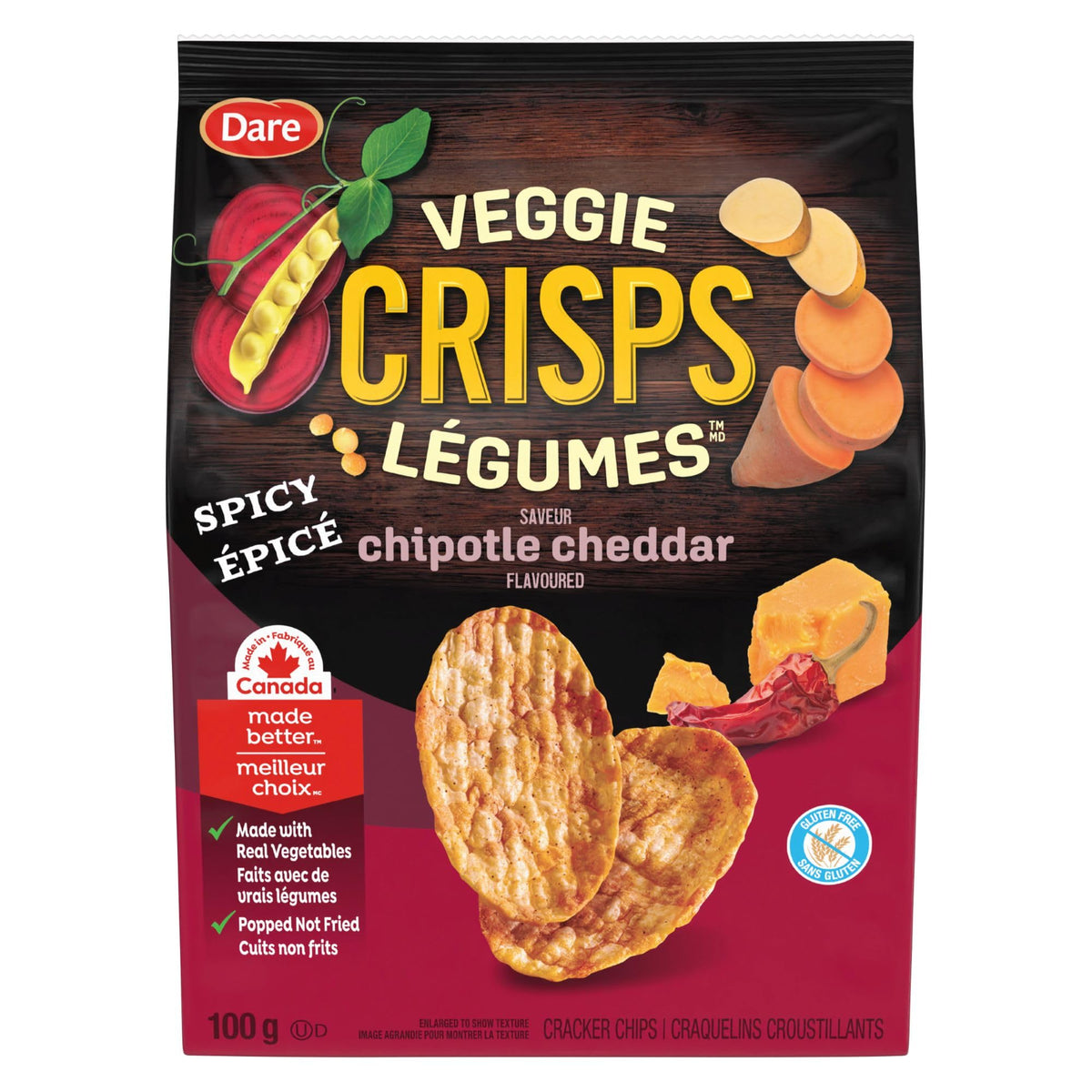 Dare Veggie Crisps Barbecue - Crunchy, Popped Snacks Made with Real Vegetables like Yellow and Green Peas, Tomatoes, and Carrots 100g Pack