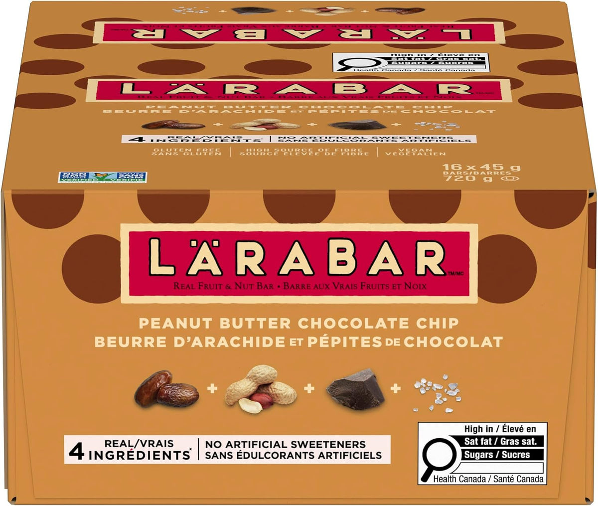 LÄRABAR Peanut Butter Chocolate Chip, Fruit and Nut Energy Bar, Pack of 16 Bars, Gluten Free, Vegan, Family Pack, Snack Bars